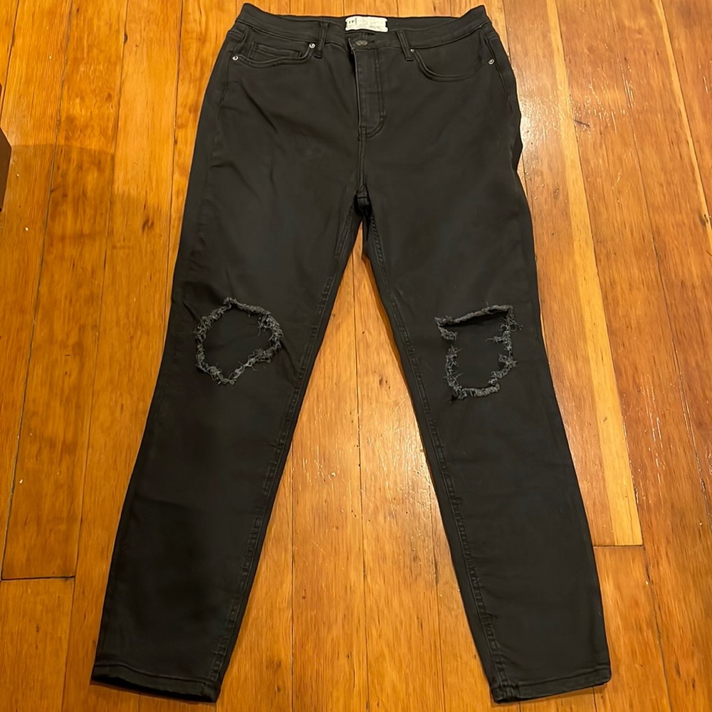 Free People Black High Rise Distressed Jeans